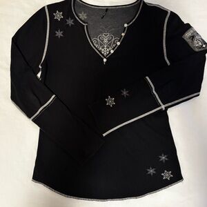 Alp-n-Rock Black Long Sleeve Soft Cotton Henley, Sz. 3 (L)